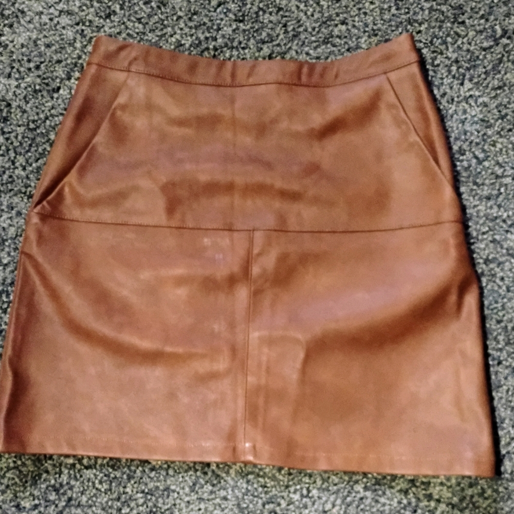 Faux brown leather mini skirt